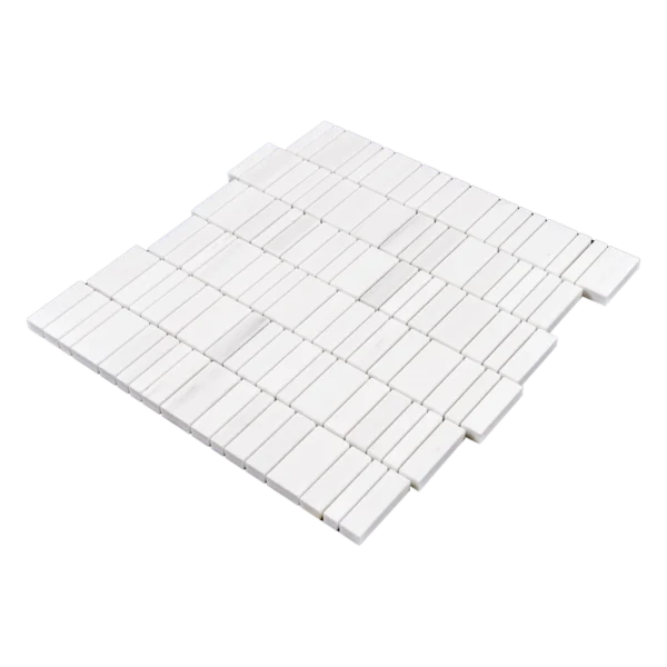 Three-quarter perspective of the mosaic sheet, showing tile layout and piece thickness across the surface.
