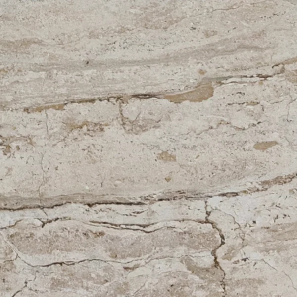 zoomed on layered beige/taupe bands with subtle fissures and pores showing the stone’s natural movement.