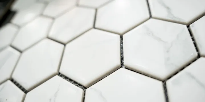 White hexagon mosaic tile samples for kitchen backsplashes
