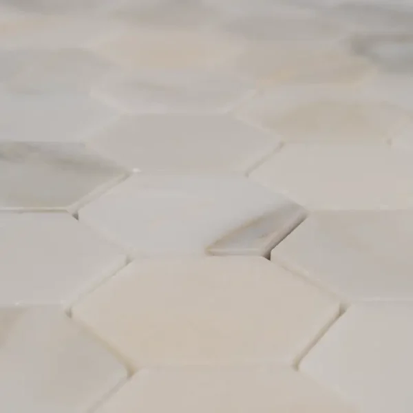 Calacatta Marble Mosaic Tile – 2 inch Honeycomb Honed White - Image 4