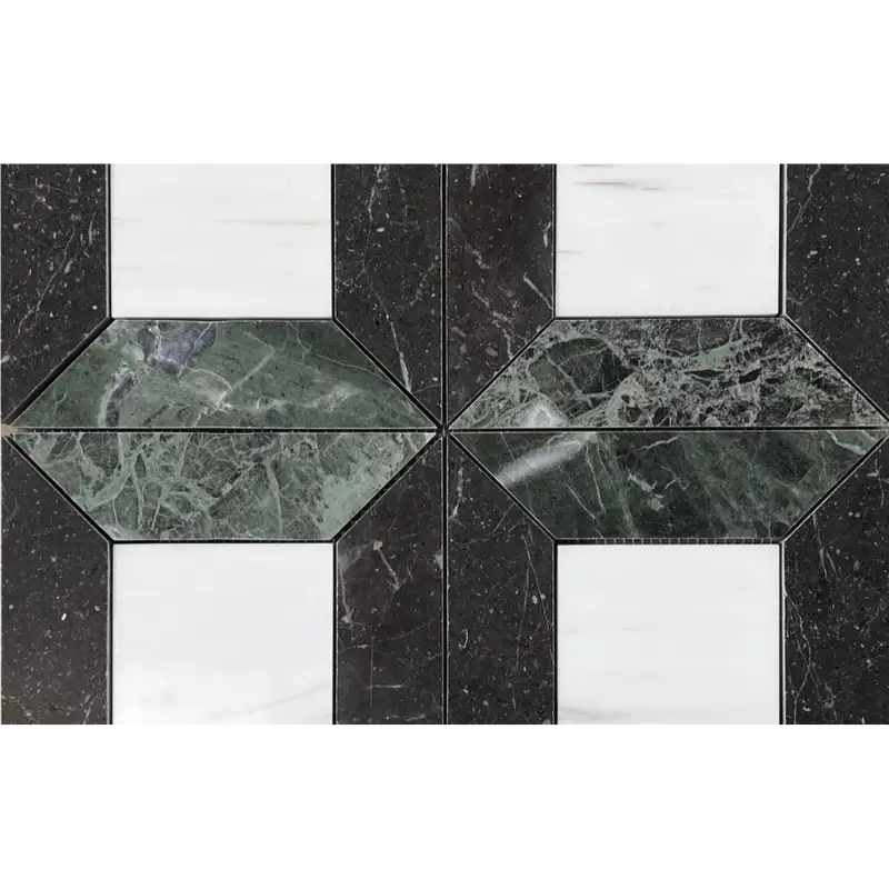 Star Square Honed Marble Mosaic Tile - Dolomite, Ruby Green, Pearl Black