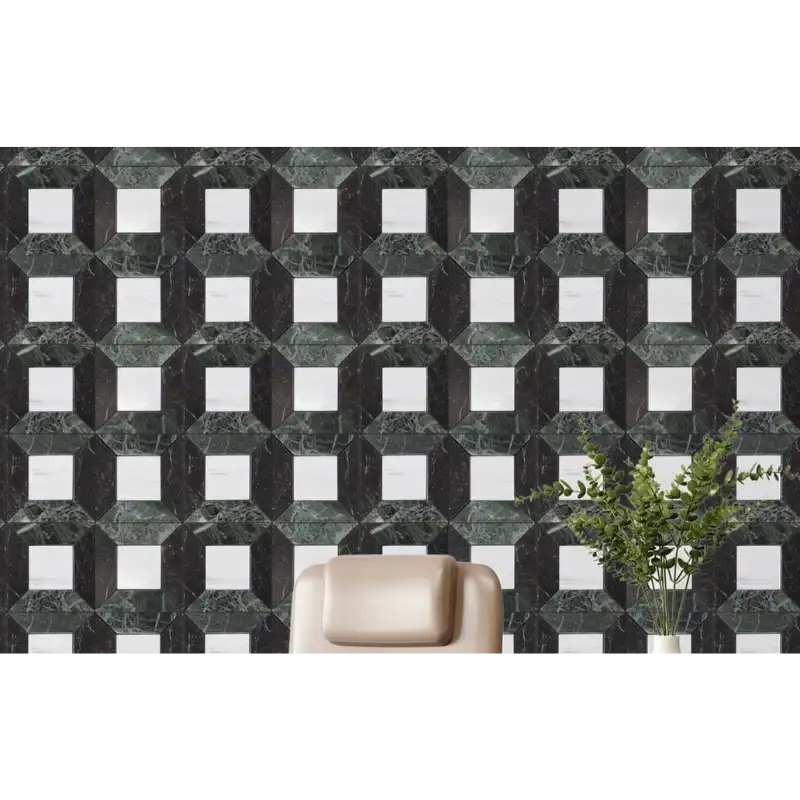 Star Square Honed Marble Mosaic Tile - Dolomite, Ruby Green, Pearl Black