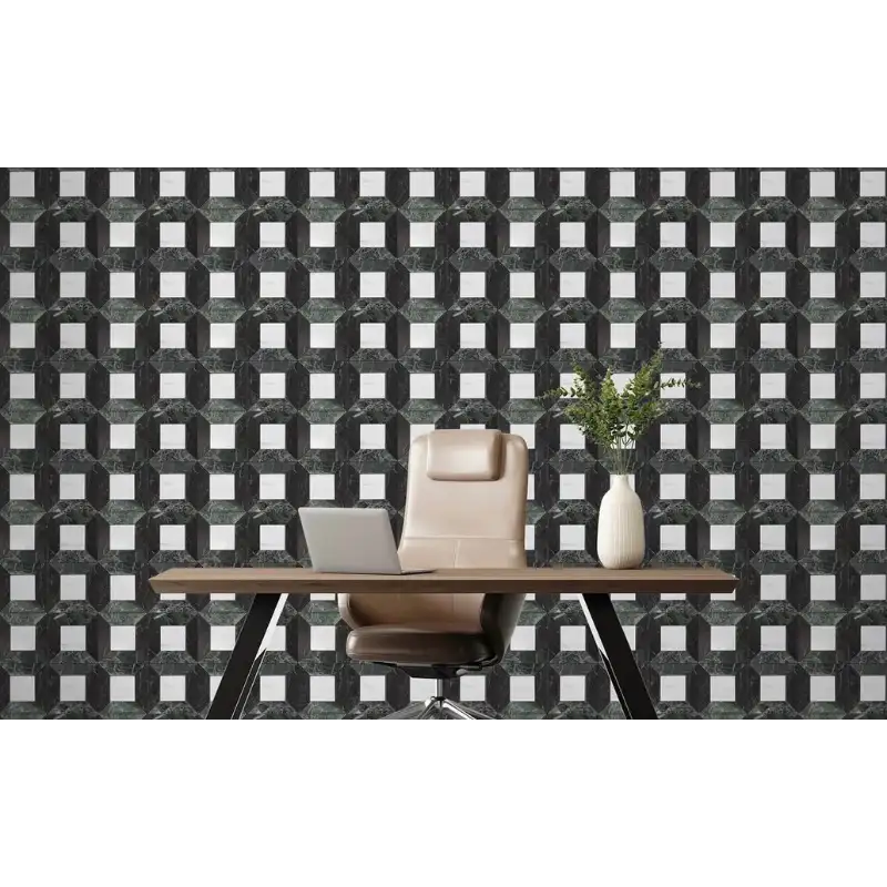 Star Square Honed Marble Mosaic Tile - Dolomite, Ruby Green, Pearl Black