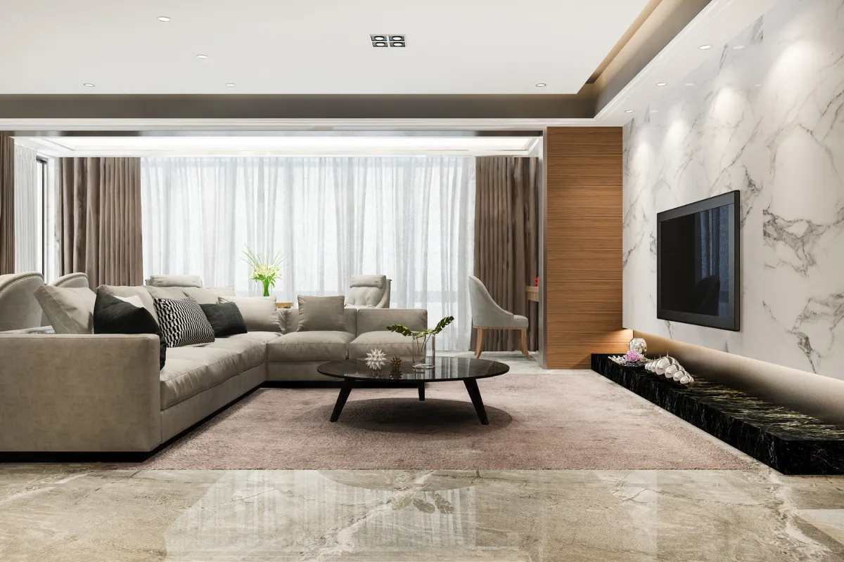 Kitchen showcasing slip-resistant tile for floors in a stone-look finish