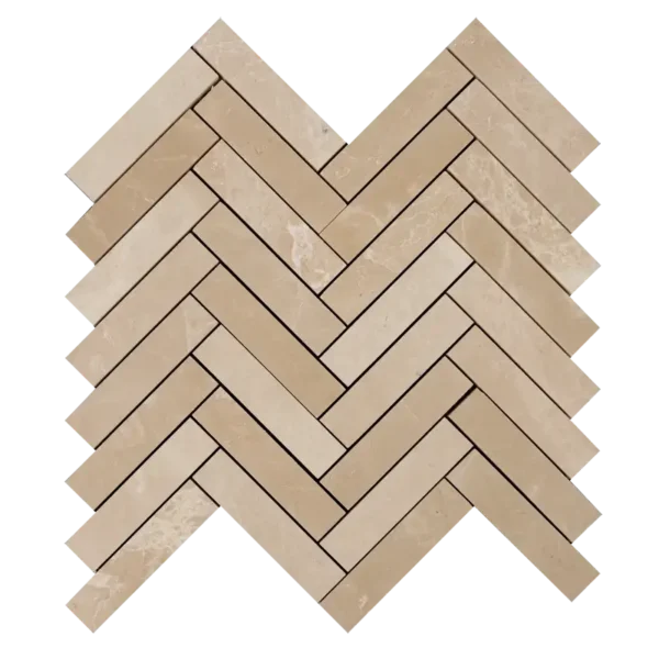Bottocino 1x4 Herringbone Beige Marble Polished Mosaic Tile - Image 2