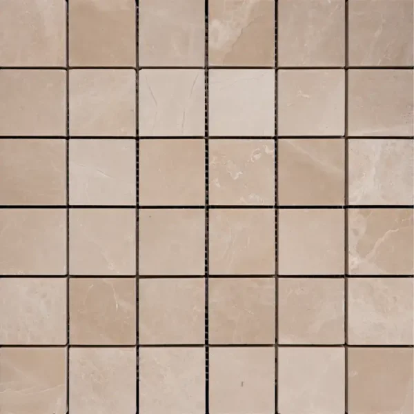 Botticino 2x2 Honed Marble Mosaic Tile. Featuring natural beige tones and a smooth matte finish