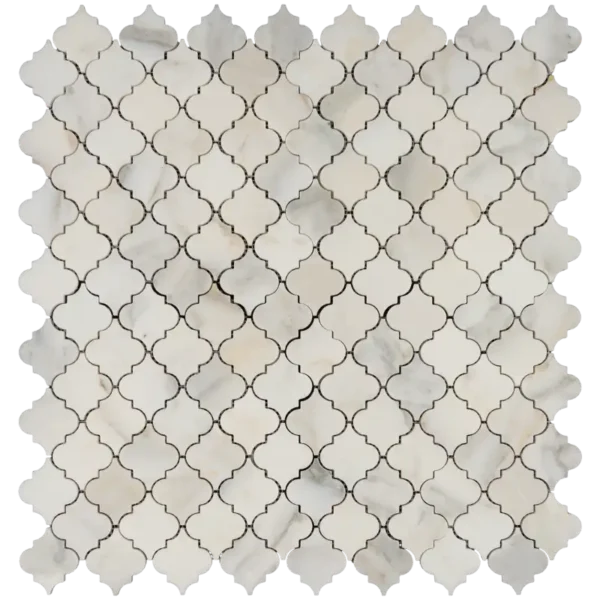Calacatta Arabesque Honed Marble White Mosaic Tile – Matte Finish