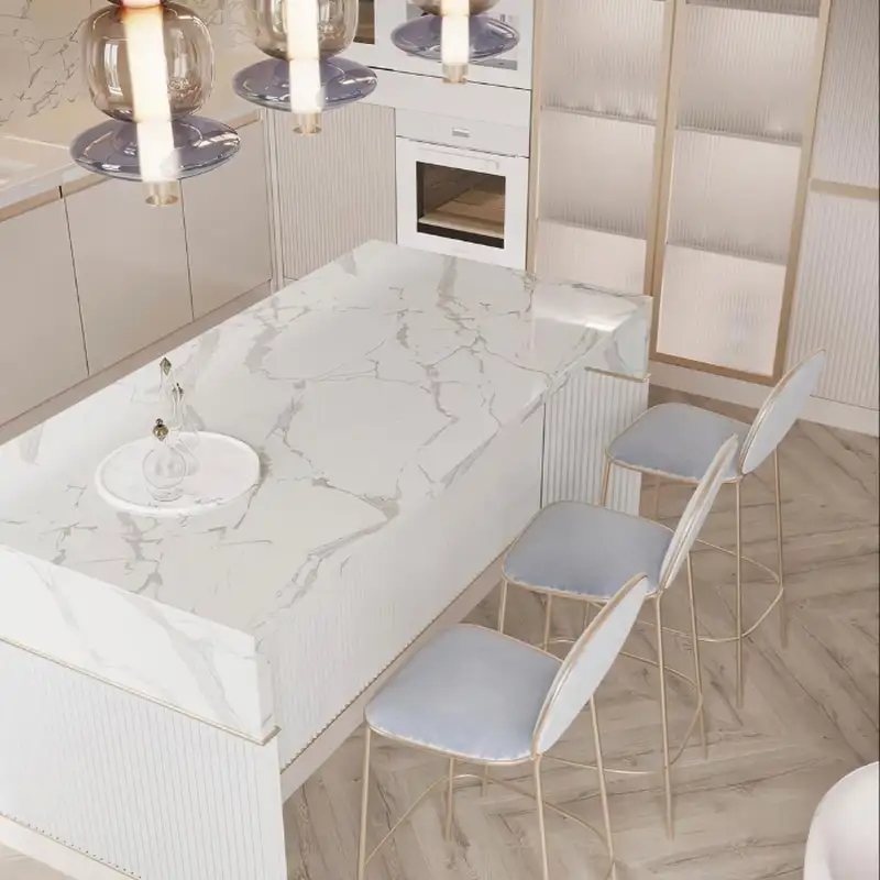 Carrara White marble tiles close-up with soft grey veining