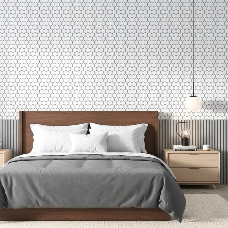 Dolomite hexagon mosaic tile installed in a bright living room space