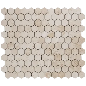 Myra Beige hexagon 2 inch honed limestone mosaic tile sheet – top view