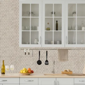vanilla marble hexagon mosaic tile collection kitchen backsplash design