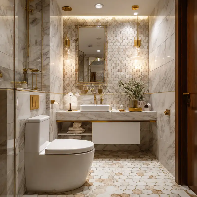 Small bathroom shower tile ideas with balanced wall tile and mosaic shower floor