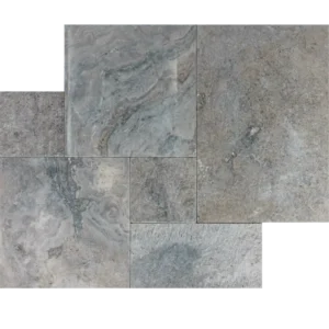 charcoal french pattern tumbled travertine set paver