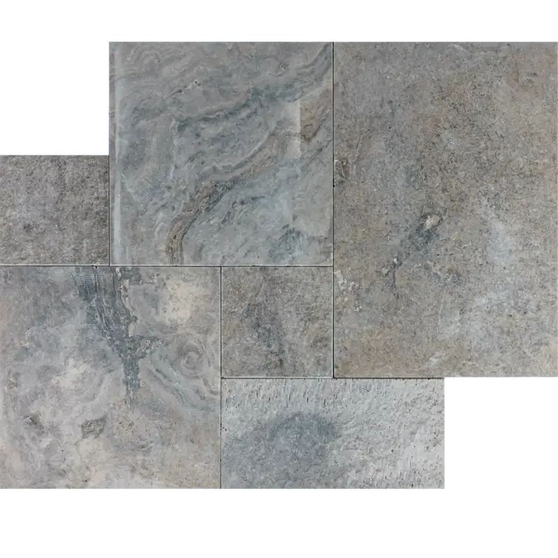 charcoal french pattern tumbled travertine set paver