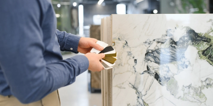 Florida marble tile supplier showroom slab selection at Stone Market USA warehouse
