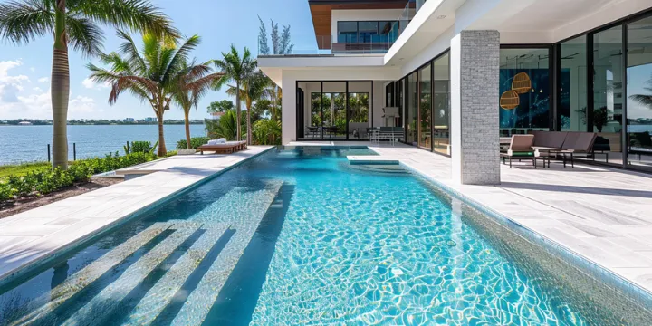 Premium marble mosaic tile swimming pool installation in Miami Florida supplied by Stone Market USA