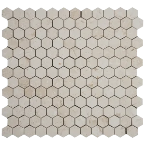 1 inch hexagon mosaic tile in Myra Beige honed limestone