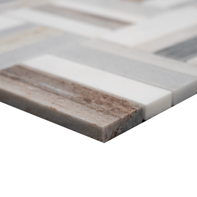 dolomite marble mosaic tile edge detail linear strip pattern white gray beige