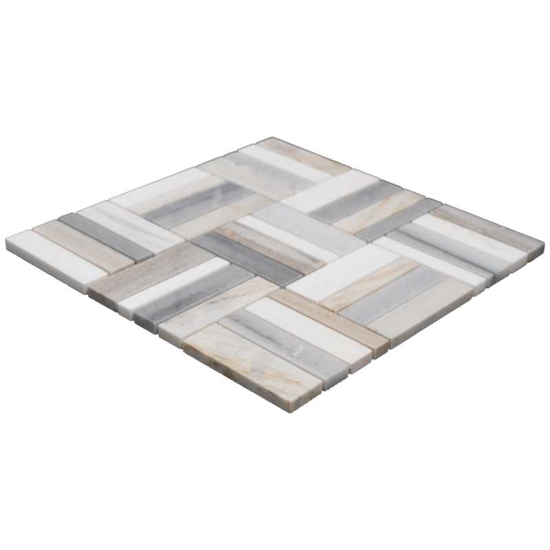 dolomite linear blend marble mosaic tile top view white gray beige blend