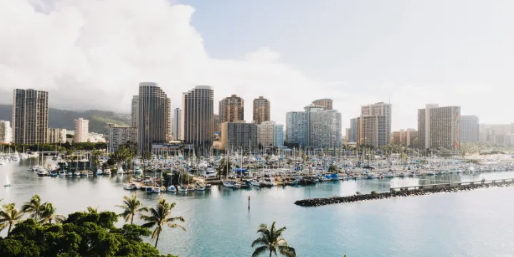 Fort Lauderdale Florida skyline and marina along the South Florida waterfront