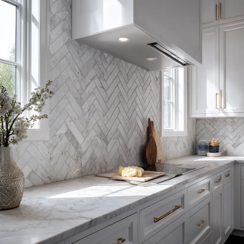 herringbone marble mosaic tile pattern