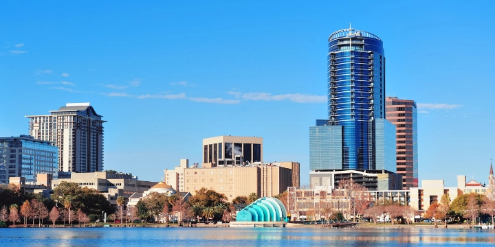 Orlando Florida downtown skyline and Lake Eola city view