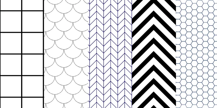 comparison of popular mosaic tile patterns including herringbone hexagon fish scale and grid layout