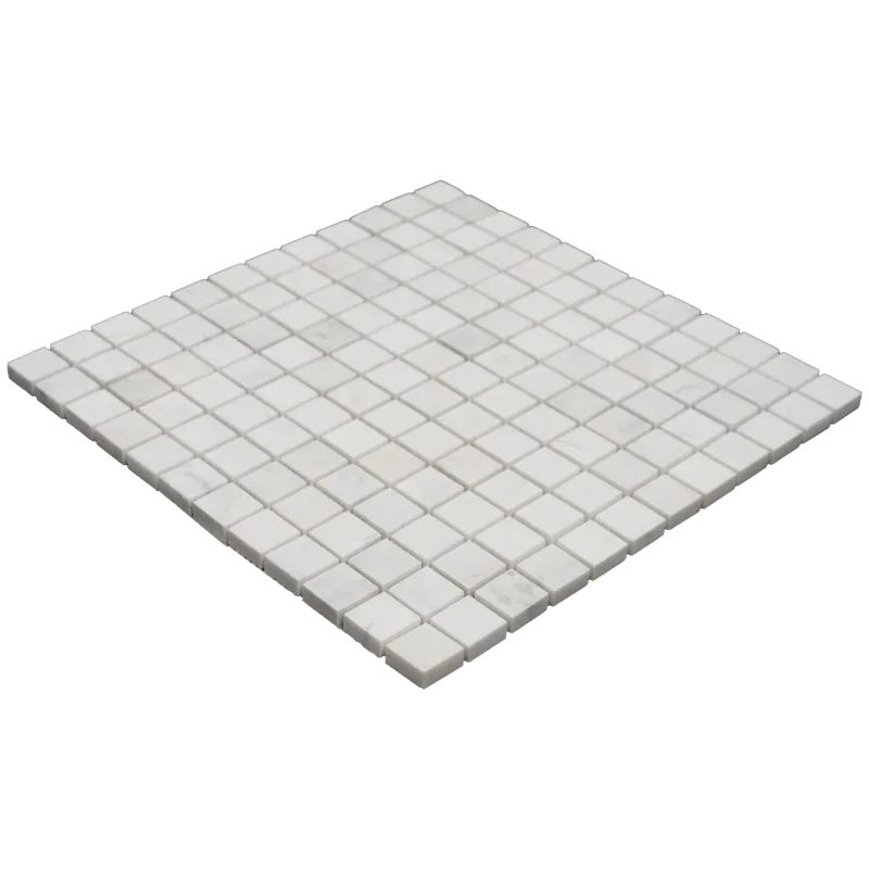 Volakas marble 1x1 square mosaic tile grid pattern honed white marble mosaic sheet