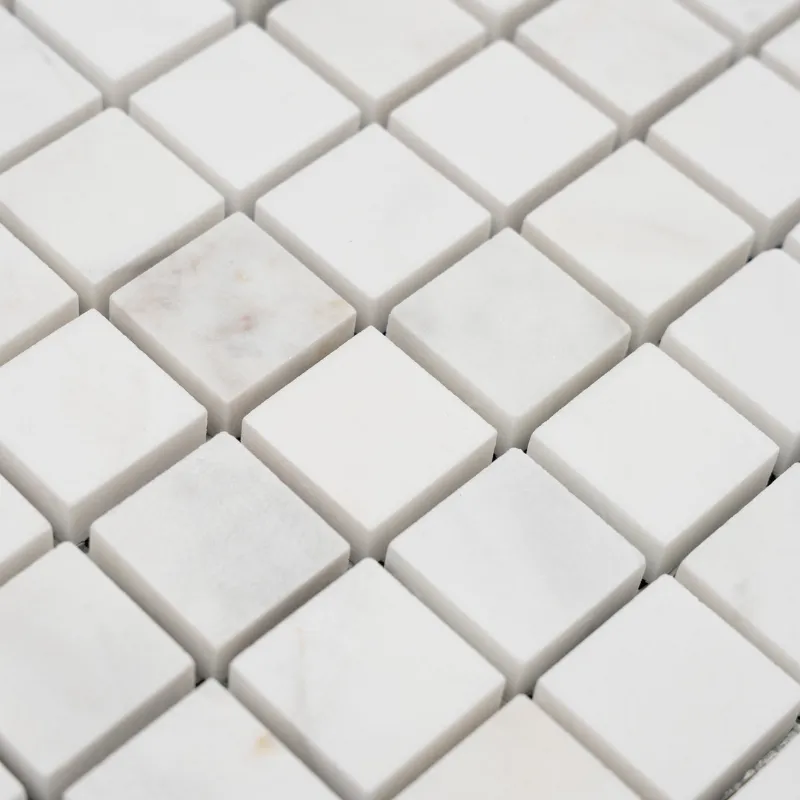 close up Volakas marble 1x1 square mosaic tile honed finish natural white marble texture
