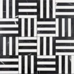 Polished Black and White Marble Surface Detail of Alexandra Black Dolomite Noir Loft Linear Mosaic Tile
