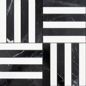 Alexandra Black Dolomite Noir Loft Linear Marble Mosaic Tile in Black and White Polished Finish