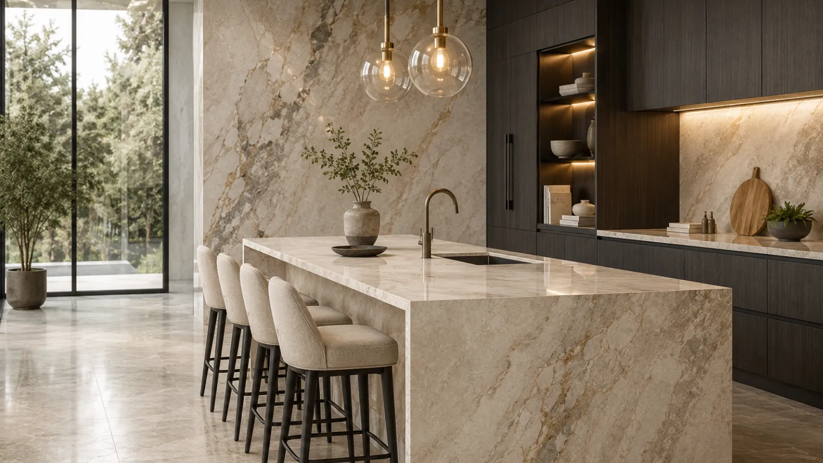 Premium natural stone interior featuring marble surfaces and luxury finishes