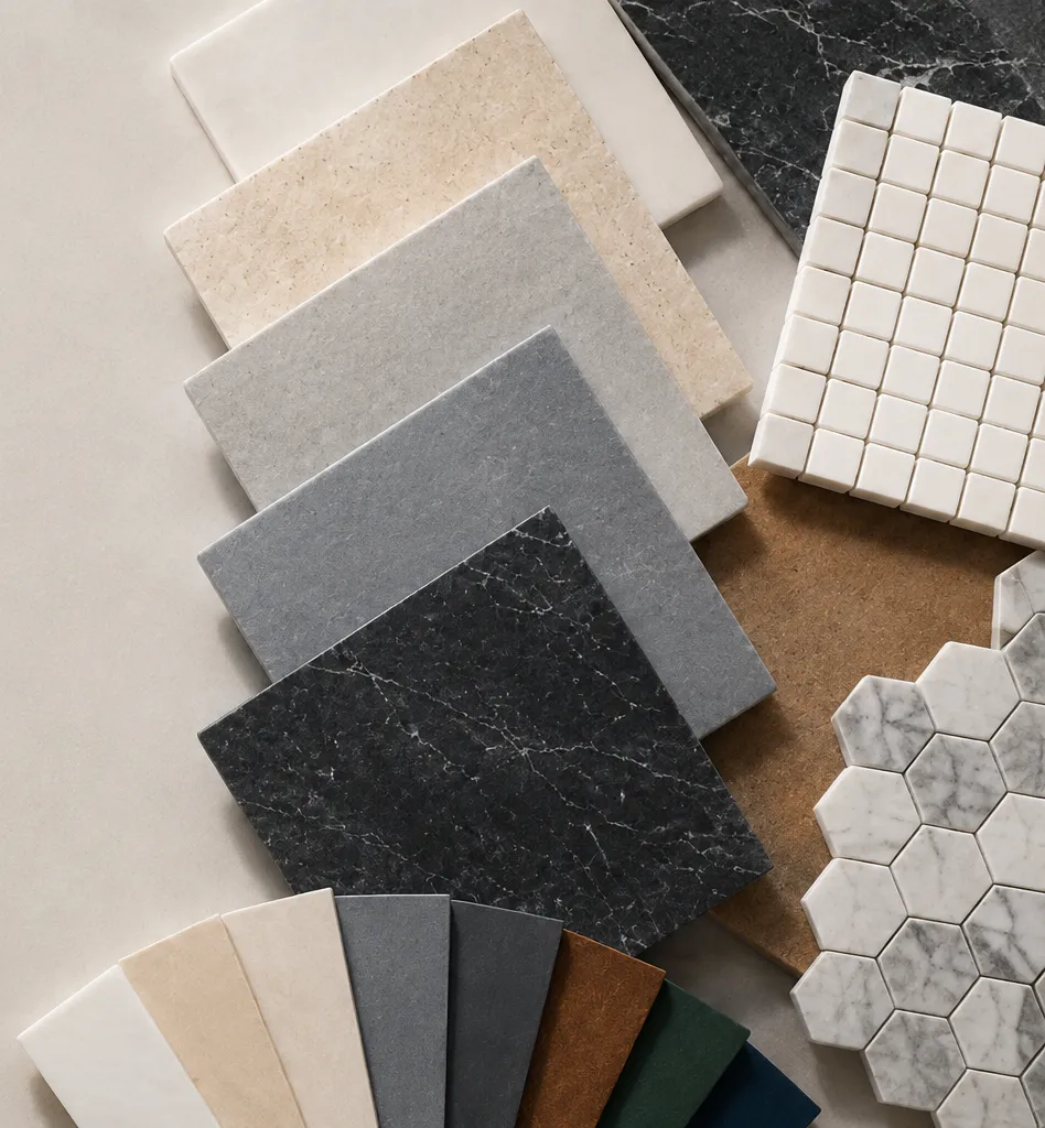 Colorful tile samples arranged for shopping mosaic and tiles by color