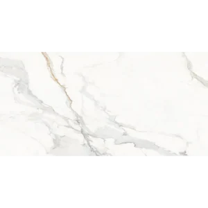 Marbella Vena Oro 12x24 porcelain tile in white with a natural matte finish and rectified edges