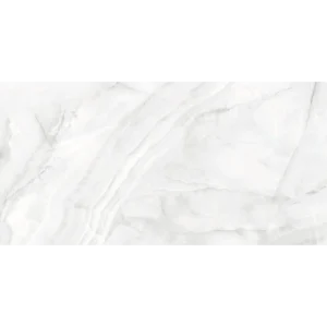Athena Blanc Rodas White polished rectified porcelain tile in a 24x48 format
