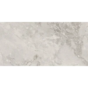 Eva Silver Pebble natural rectified 24x48 porcelain tile with a silver-toned pebble design