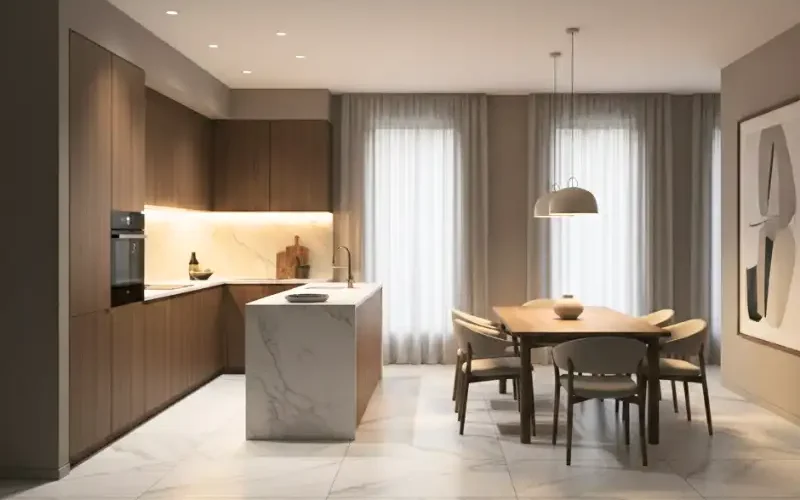 carrara marble polished tile in kitchten room