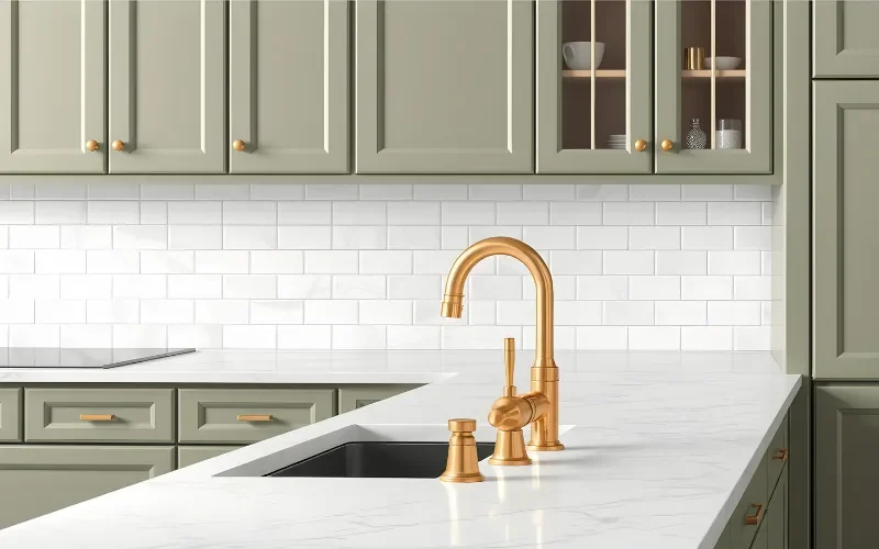 Elegant marble tile backsplash used in a contemporary kitchen design