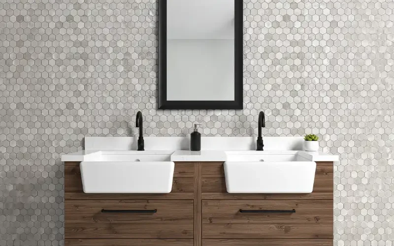 silver beige diamond hexagon kitchen mosaic